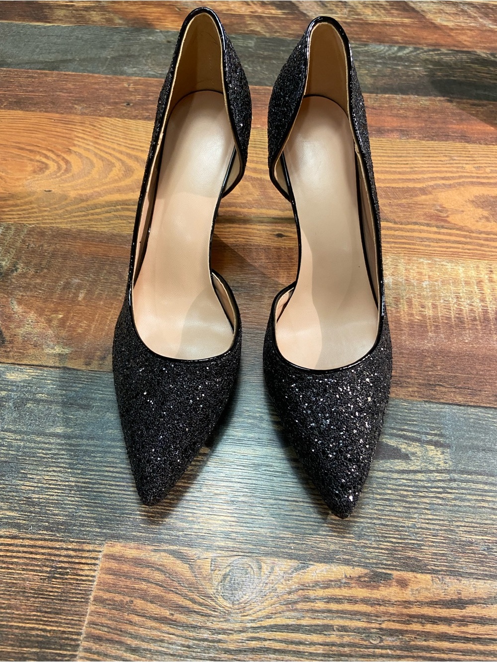 Glitter Pointed-Toe Black Women's Heels